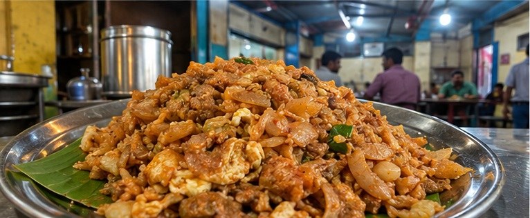 Kothu parotta on a hot tawa